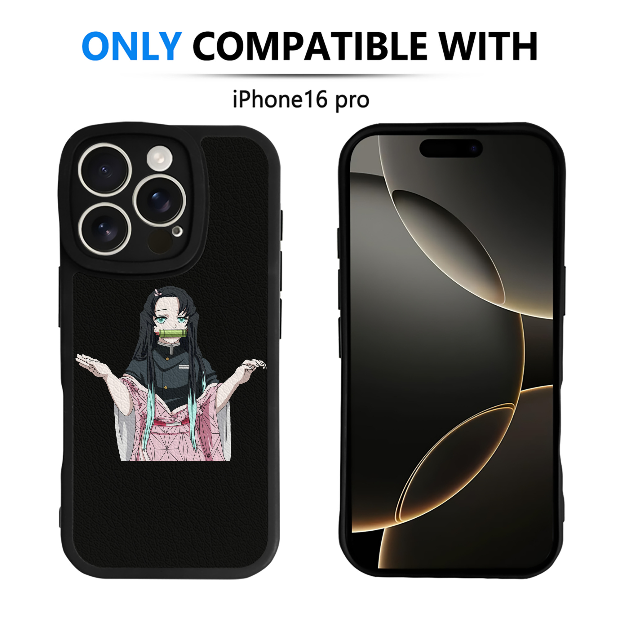 （画像用） 鬼滅の刃（きめつのやいば）竈門 禰󠄀豆子／かまど ねずこ Kamado Nezuko 【iPhone 16シリーズ対応】シリコンスマホケース（レザー調） 材質：シリコン